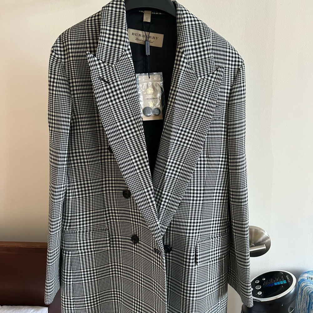Burberry Black and White Checkered Blazer